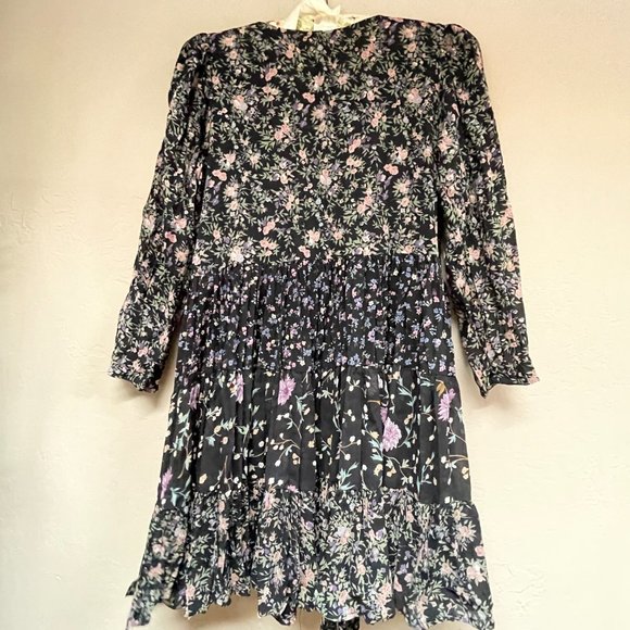 Vintage Le Chat Coco Kids Floral Print Pleated Long Sleeve A-Line Dress - Picture 2 of 9
